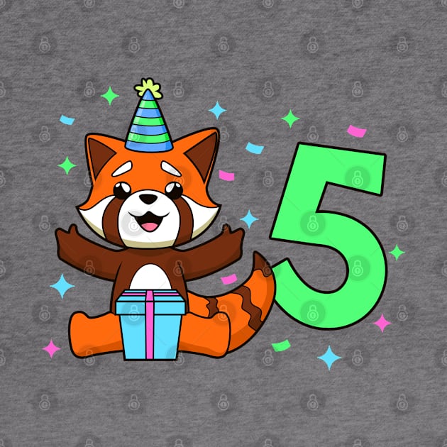 I am 5 with red panda - kids birthday 5 years old by Modern Medieval Design